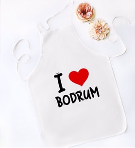 BK Gift I Love Bodrum Tasarımlı Beyaz Mutfak Önlüğü - Model 1