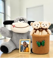 Kişiye Özel Fotoğraflı Peluş Eşek ve Peluş Saksıda Ayıcık Buketi Sevgiliye Hediye Seti