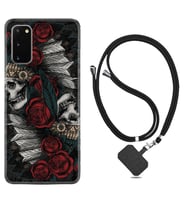 Samsung A02S A03S A10 A12 A13 A21S A22 Kılıf Boyun Askılı Silikon Skull Rose 1673