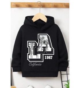 Los Angles Baskılı Erkek - Kız Çocuk Rahat Kalıp Sweatshirt (Siyah)