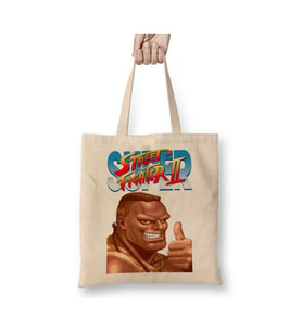 Street Fighter 2 Sagat Beyaz Bez Çanta Uzun Saplı Alışveriş Çantası Plaj Çantası