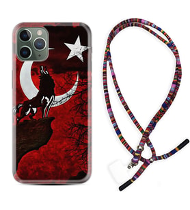 Apple iPhone 11 12 13 14 Pro Max Kılıf Boyun Asklı Rasta Silikon Wolf and Moon 2 1381