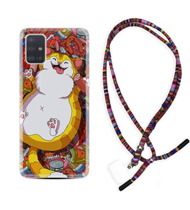 Samsung a71 A72 A73 A7 A9 2018 C7 C9 Kılıf Boyun Asklı Rasta Silikon Tombul Kedi 1739