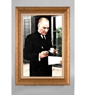 Çerçeveli Paspartulu Atatürk Tablo a619 (Gold)