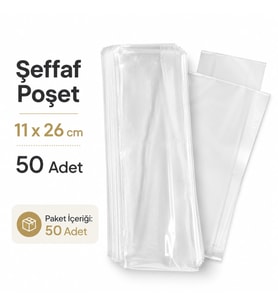 Şeffaf Poşet 11x26 Cm Kilitsiz Şeffaf Kalın Yırtılmaz Akıtmaz Şeker Şarküteri Poşeti 50 Adet