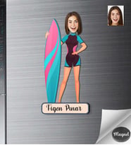 Kişiye Özel Surfcü Kadın Ahşap Magnet -1