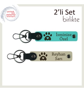Evcil Hayvanıyla Arasında Bağ Kurmuşlara Kalıcı Hatıra, Kalpli Pati Tema Anahtarlık, Turkuaz-S Kahve