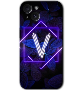 İphone 15 Kılıf HD Desen Baskılı Kılıf - Dark Neon Yaprak V Harfi