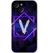 İphone 15 Kılıf HD Desen Baskılı Kılıf - Dark Neon Yaprak V Harfi
