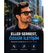 Siyah Kameralı Akıllı Gözlük Bluetooth Telefon Görüşmeli Video Fotoğraf ve Ses Kayıtlı Dokunmatik Kontrollü