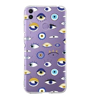 PrintiFy Huawei Honor 8C ile Uyumlu 1mm Slim Fit Nazar Boncuğu 2 Baskılı Şeffaf  Kılıf