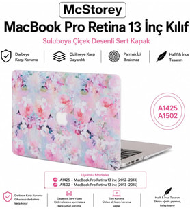 MacBook Pro Retina 13 İnç Kılıf A1425 A1502 Uyumlu Çiçek Desenli Sert Kapak Hard Case İnce Hafif Laptop Koruyucu Flower 18
