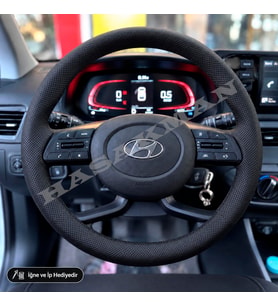Hyundai Bayon Dikme Direksiyon Kılıfı Premium Komple Delikli Deri Siyah Dikiş 2021-2026