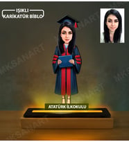 Kişiye Özel Kız Üniversite Mezun Karikatürlü 14 cm MDF Işıklı Biblo - Mezuniyet Hediyesi Yeni Mezuna Hediye