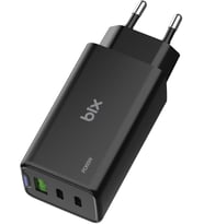 GaN 65W 2*Type-C PD 3.0 ve USB-A QC Üç Portlu Hızlı Şarj Cihazı (Siyah)