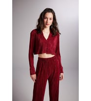 Crop Model Düğme Kapamalı Comfy Crop Gömlek Bordo