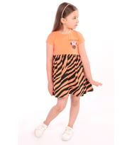 Toontoy Kız Çocuk Little Yazılı Etek Kısmı Zebra Desen Baskılı Elbise (Oranj)
