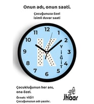 İsme Özel K Harfi Çocuk Odası Duvar Saati Orta Boy 30 cm Siyah Camlı Sessiz