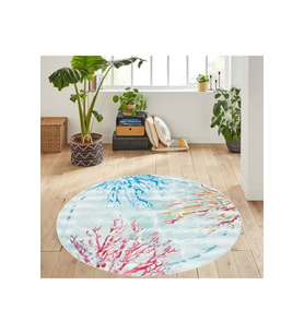 Eliana Home Baskılı, Yıkanabilir Kaymaz Taban Yuvarlak Halı LNA7141 120x120 cm (Mavi)