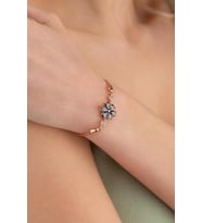 Gümüş Pazarım Mistik Topaz 6 Yapraklı Yonca Gümüş Bileklik (Rose)