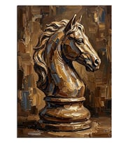 Bronz At Satranç Şahı Taşı Dekoratif Kanvas - Mdf Ahşap Tablo