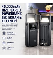 40.000 Mah Pd 22.5w 3.0 Hızlı Şarj Gerçek Taşınabilir Çoklu Kablolu İphone Android Uyumlu Powerbank