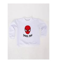Spiderman baskılı örümcek adam pamuklu kumaş çocuk sweatshirt (Beyaz)