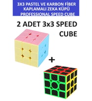 2 Adet 3x3 Zeka Sabır Küpü Karbon Fiber ve Pastel Renkli Profesyonel Speed Cube