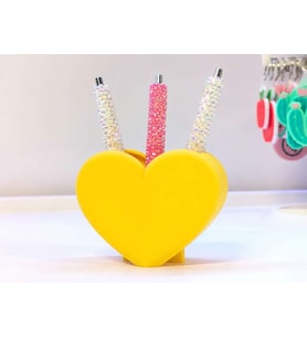 3D Baskı Kalp Şekilli Kalemlik - Masaüstü Organizer - Sarı