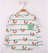 Toontoy Kız Bebek T-Shirt Çizgili Cepli Tilki Baskı (Yeşil)