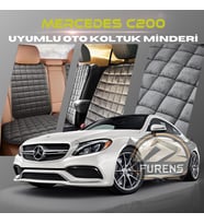 Mercedes C200 Antrasit Renk Tay Tüyü Cepli & Terletmez Sırtlı Oto Koltuk Minder Seti - Koltuk Koruma Kılıfı (ÖN & ARKA TAM SET)