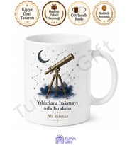 Teleskop Temalı Kişiye Özel Baskılı Kupa Bardak Astronomi Hediye