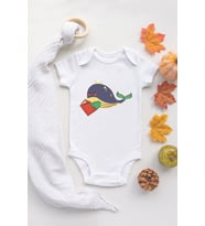 Sevimli Balina Baskılı %100 Pamuklu Beyaz Çıtçıtlı Bebek Body Zıbın Bebek Badi