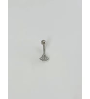 Rodyum Zirkon Taşlı Çelik Göbek Bar Uzunluğu : 13 Mm / Bar Kalınlığı 1.41 Mm / - Pg0067