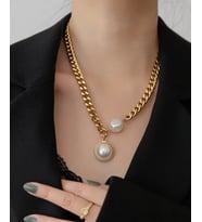 MurayShine Barok İncili Paslanmaz Çelik Zincirli Modern Kolye (Çok Renkli-Naturel)