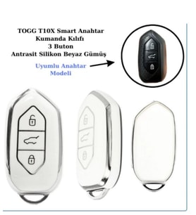 Togg T10x Uyumlu Anahtar Koruma kılıfı Beyaz / Gümüş Detaylı Lütfen Anahtar Teyiti Yapınız