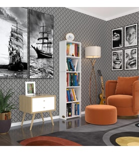 Kenzlife kitaplık süper ga 150*40*19 byz 5 katlı tek bölme çift bölme opsiyonlu ofis mutfak banyo dolabı arkalıksız (Karışık)