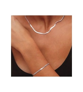 Gümüş Renk Bileklik Kolye Takım Set İtalyan Ezme Çelik Zincir Kolye Bileklik İkili Set Unisex Ürün