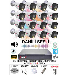 FURY 16 LI Sesli Gece Renkli Görüş Güvenlik Kamerası Su Geçirmez Güvenlik Kamerası Seti 320GB