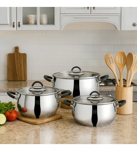 Serenk Modernist 6 Parça Çelik Tencere Seti, 18/10 Paslanmaz Çelik, 0,70 mm Gövde, 18-22-26 cm