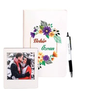 Kişiye Özel Beyaz Deri Defter & Metal Tükenmez  Kalem + Instagram Çerçeve