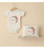 Pia Baby Premium %100 Pamuk İsme Özel Organik Baskılı Çıtçıtlı Bebek Body Ve Yastık Kılıfı 5031-19 (Ekru)