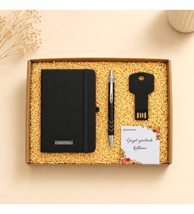 Kişiye Özel Premium Hediye Kutusu İsim Yazılı Defter, Metal Kalem Ve 16 Gb Usb Bellek Kurumsal Seti