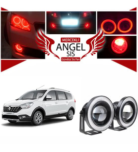 Dacia Lodgy Uyumlu, Universal Mercekli Led Angel Sis Farı, 76mm Kırmızı Renk