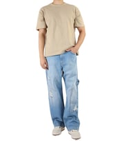 Denim Mavi Yırtık Paça Detaylı Pantolon