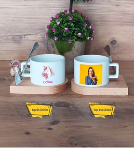 Unicorn Kupa Bardak Ahşap Altlıklı Kısa Fotoğraflı Arkadaşa Doğum Günü Hediyesi