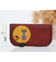 Kedi Fare Figürlü Büyük Cüzdan Etnik Bohem Retro Vintage Style - BORDO