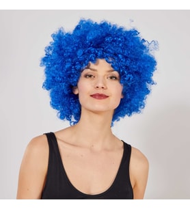Mavi Renk Kıvırcık Afro Bonus Peruk