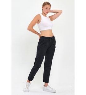 Kadın Antrasit Regular Fit Düz Paça Beli Lastikli Bağcıklı Eşofman Altı
