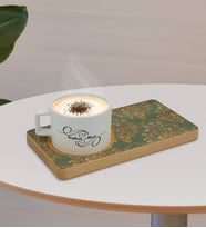 BK Gift Kişiye Özel Retro Motif Tasarımlı Doğal Ahşap Tabaklı Seramik Fincan Sunum Seti  Model 5